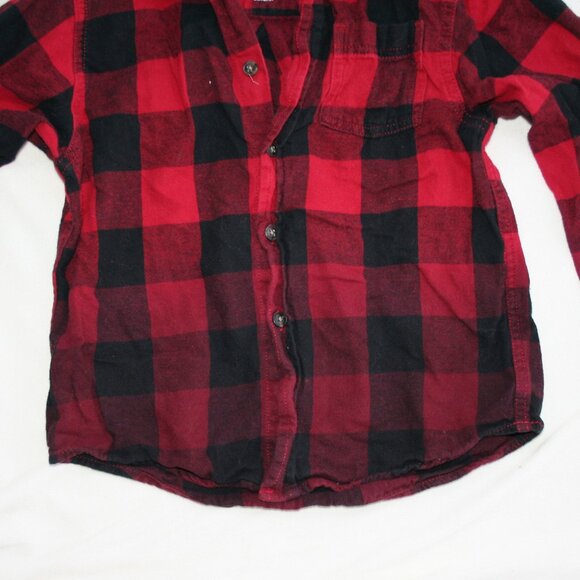 🍁 CHECKER OMBRE FLANNEL SHIRT RED BLACK BUTTON DOWN TOP PLAID WARM KID BOY 6 7 - Picture 10 of 15
